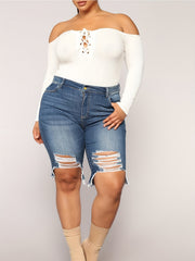 Ripped High Rise Denim Shorts