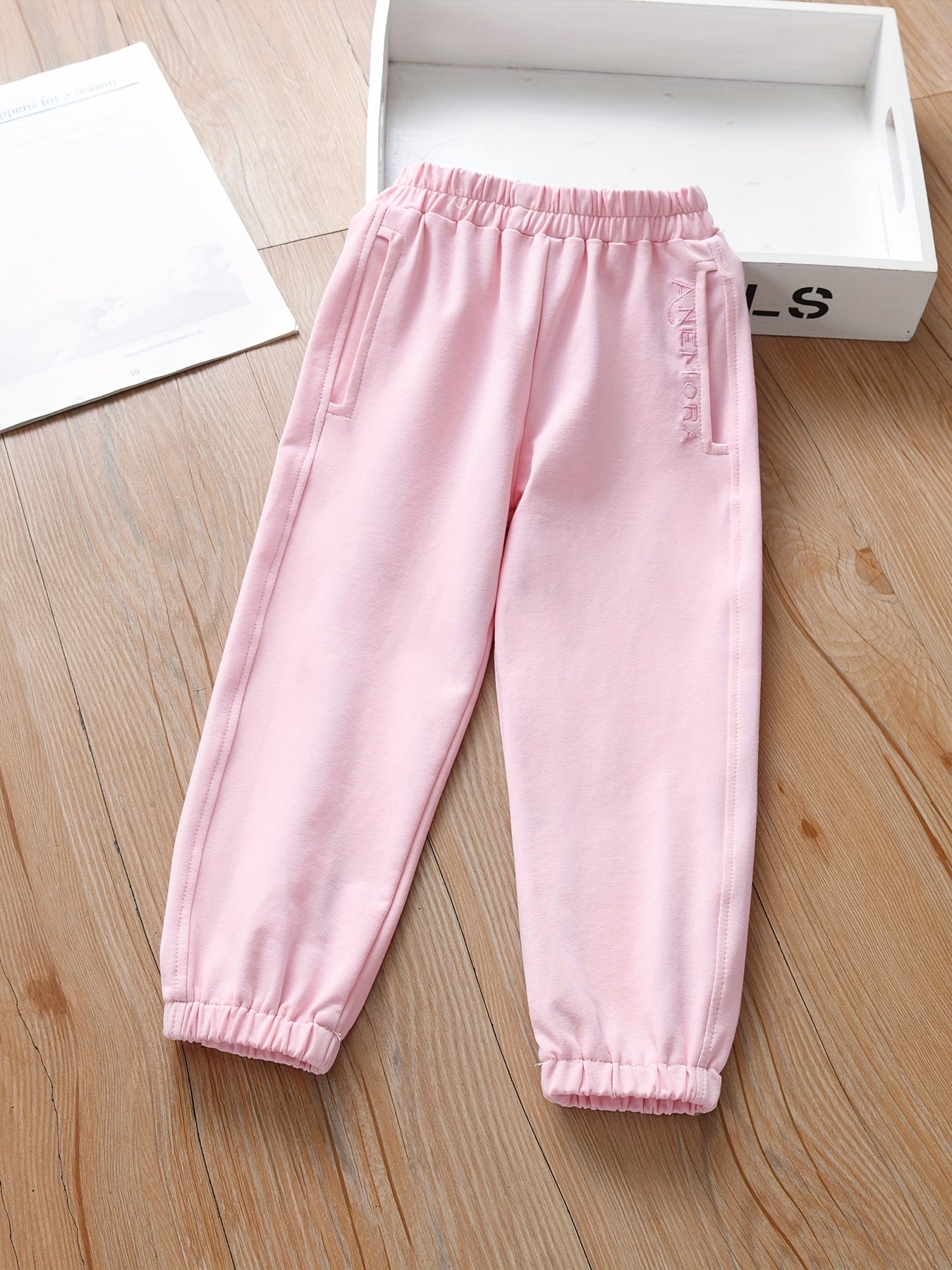 Girls' Embroidered Pockets Soft Sports Jogger Pants For Toddler Kids