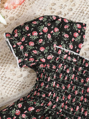 Kid Girls Floral Summer Dress Square Neck A line Princess Dress