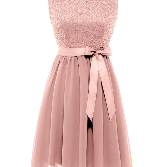 Solid Belted Party Dress Zip Back Cocktail Evening Dress