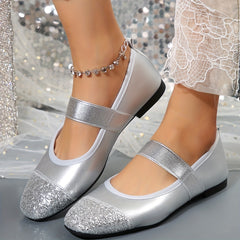 Sequin Square Toe Ballet Dance Shoes Soft Sole Slip on Mary Janes