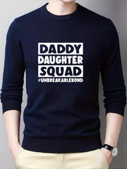 Dad Daughter Print Knit Sweater Warm Crew Neck Pullover for Fall Winter