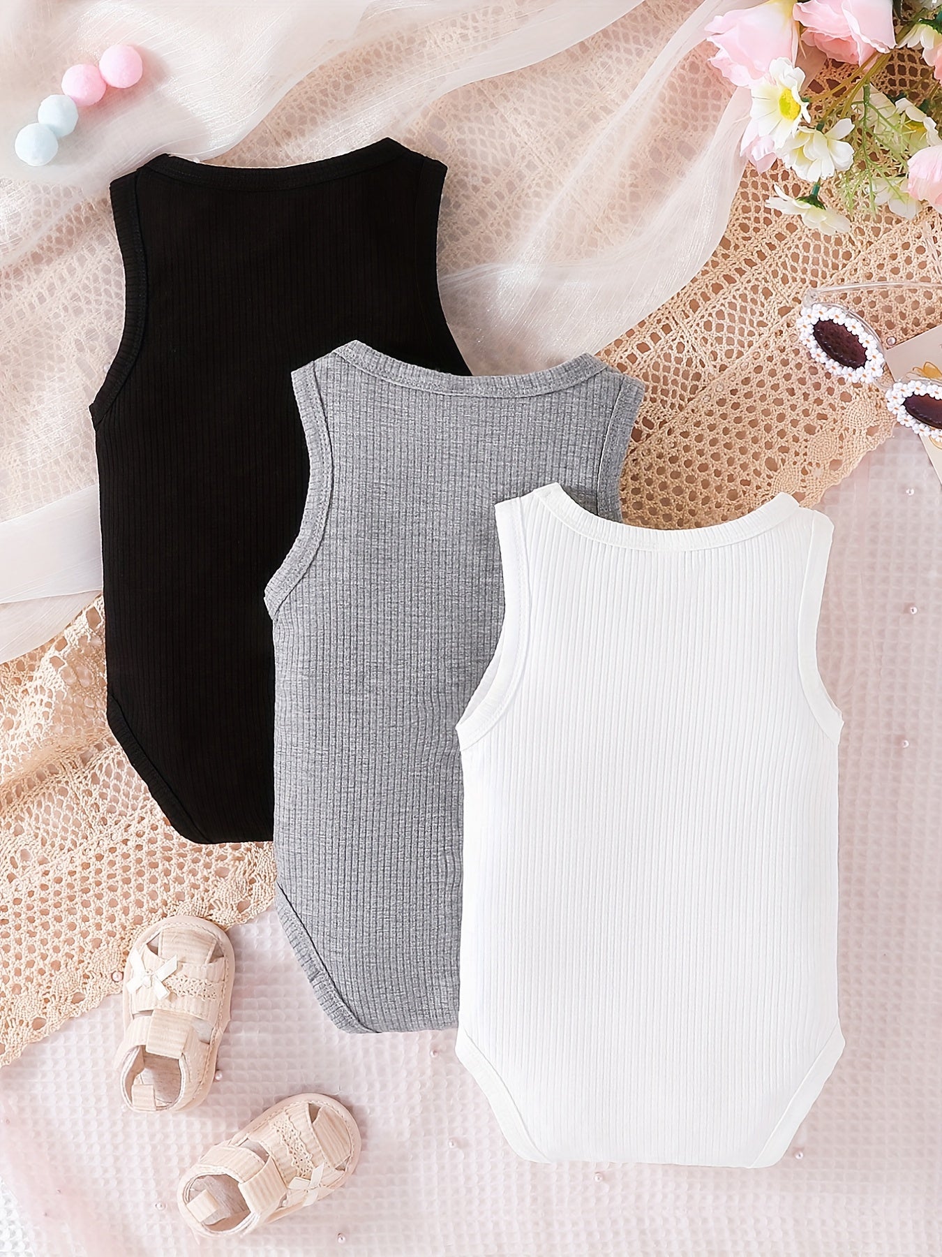 3pcs Baby Boys Cotton Sleeveless Onesie Set Infant Summer Rompers