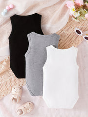 3pcs Baby Boys Cotton Sleeveless Onesie Set Infant Summer Rompers
