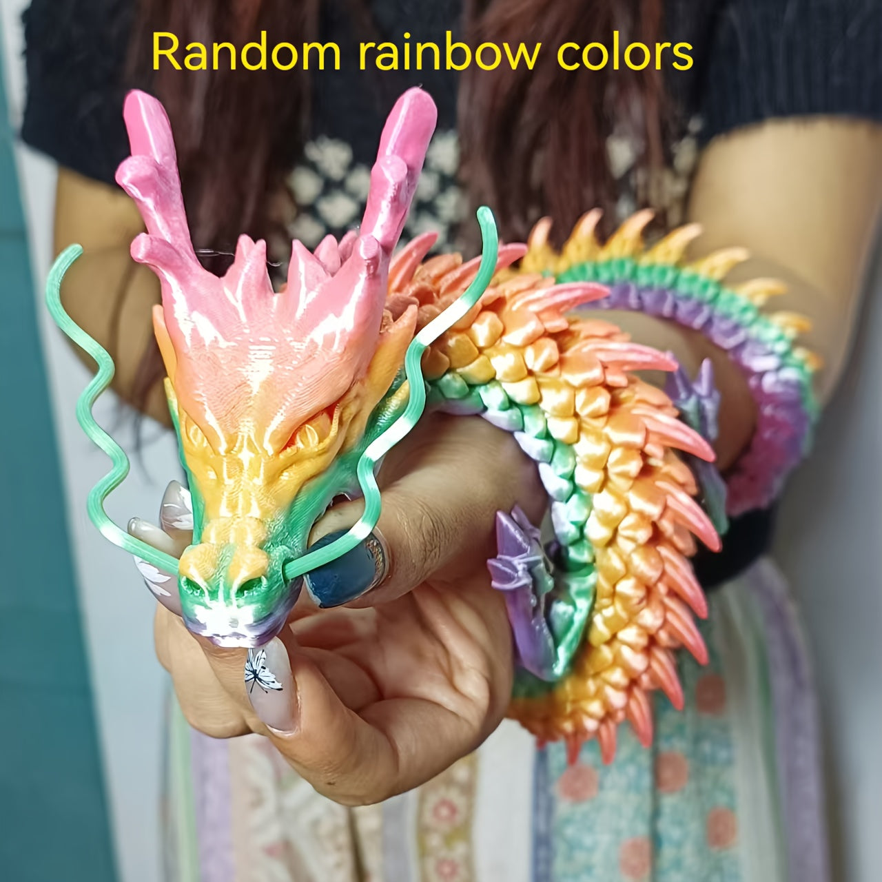 Enchanted Wooden Dragon Figurine 3D Printed Mythical Amphibian Ornament