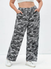Camo Print High Rise Wide Leg Cargo Jeans