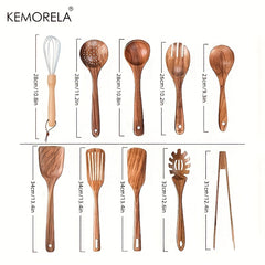 10pcs Non Stick Wooden Utensil Set Safe & Easy to Clean Modern Cookware