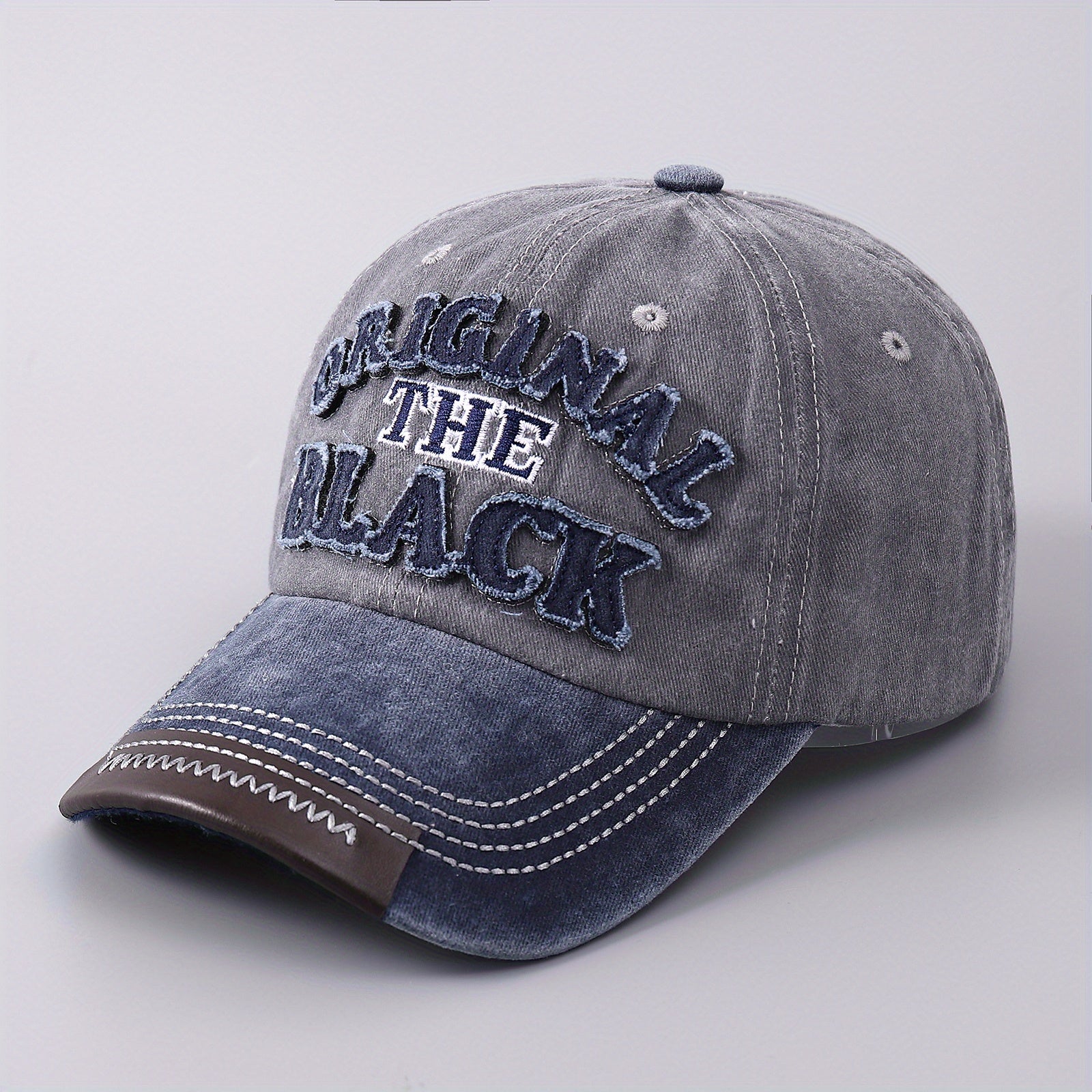 Men's Denim Baseball Cap Leather Brim Embroidered Letter Duck Tongue