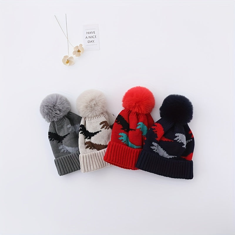 Dinosaur Knitted Hat with Ear Protection for Baby Boys and Girls