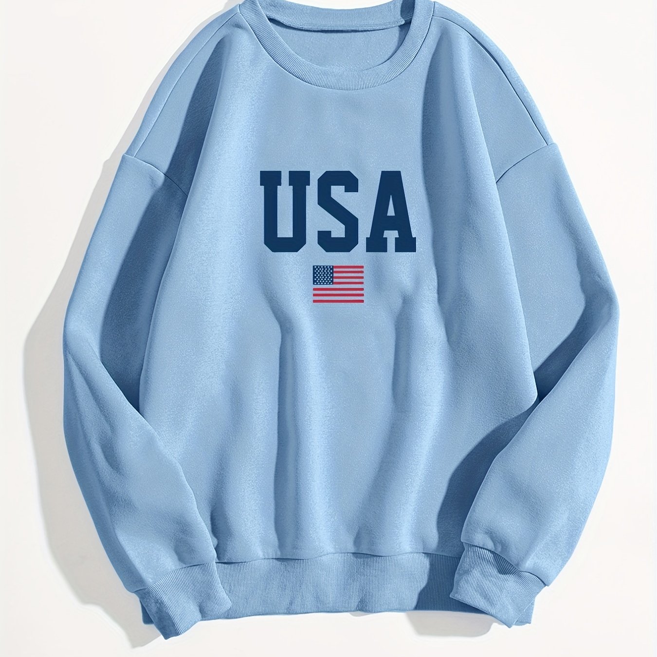 American Flag Print Sweatshirt Crew Neck Long Sleeve Women's Clothing