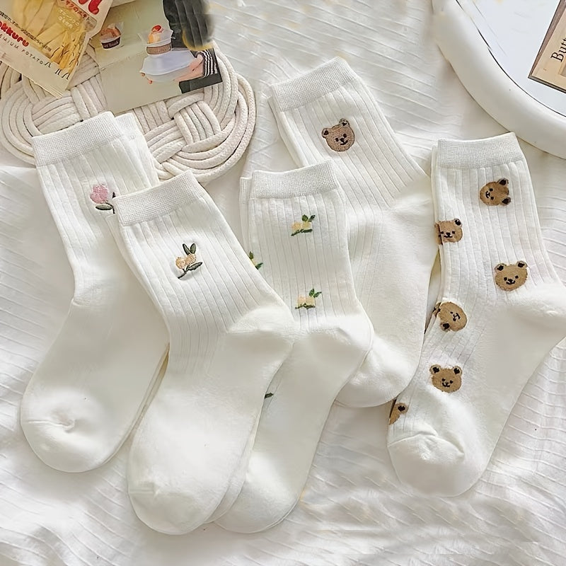 5 Pairs Cartoon Bear Mid tube Socks Women's Stockings