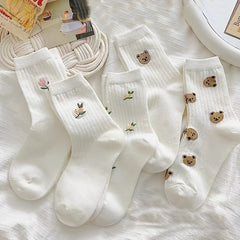 5 Pairs Cartoon Bear Mid tube Socks Women's Stockings