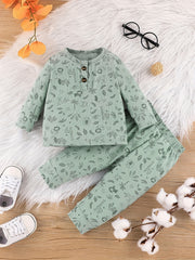 Baby Boys Cartoon Print Top & Trousers 2pcs Round Neck Button Casual Clothes