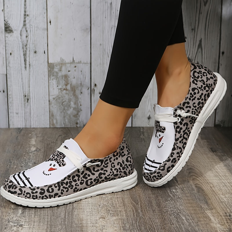 Christmas Pattern Canvas Loafers Lace Up Slip On Shoes Women's Footwear
