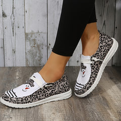 Christmas Pattern Canvas Loafers Lace Up Slip On Shoes Women's Footwear