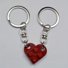 2pcs Wine Red Love Heart Building Block Keychains for Couples Friendship