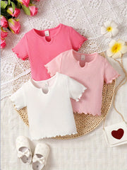 Baby Girls Ribbed Knit Colorful T shirt 3pcs Tee Tops