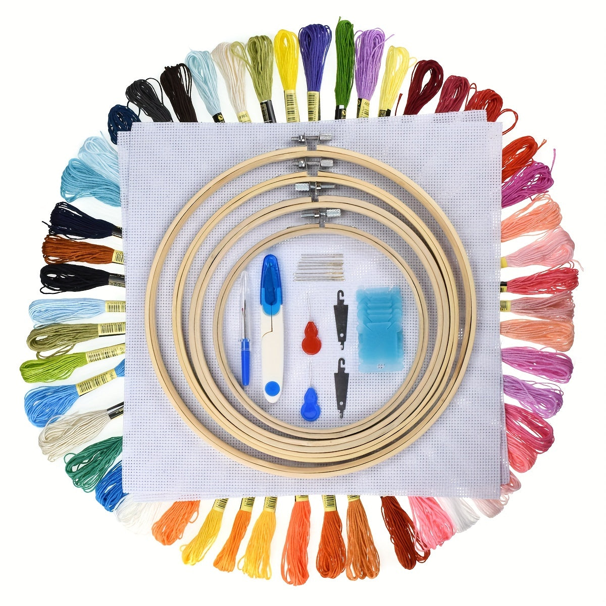 Embroidery Kit 100 Colors Threads 5 Pcs Hoops & Tools Set