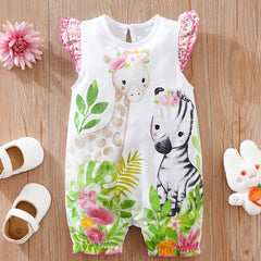 Cartoon Animal Printed Cotton Romper for Baby Girls
