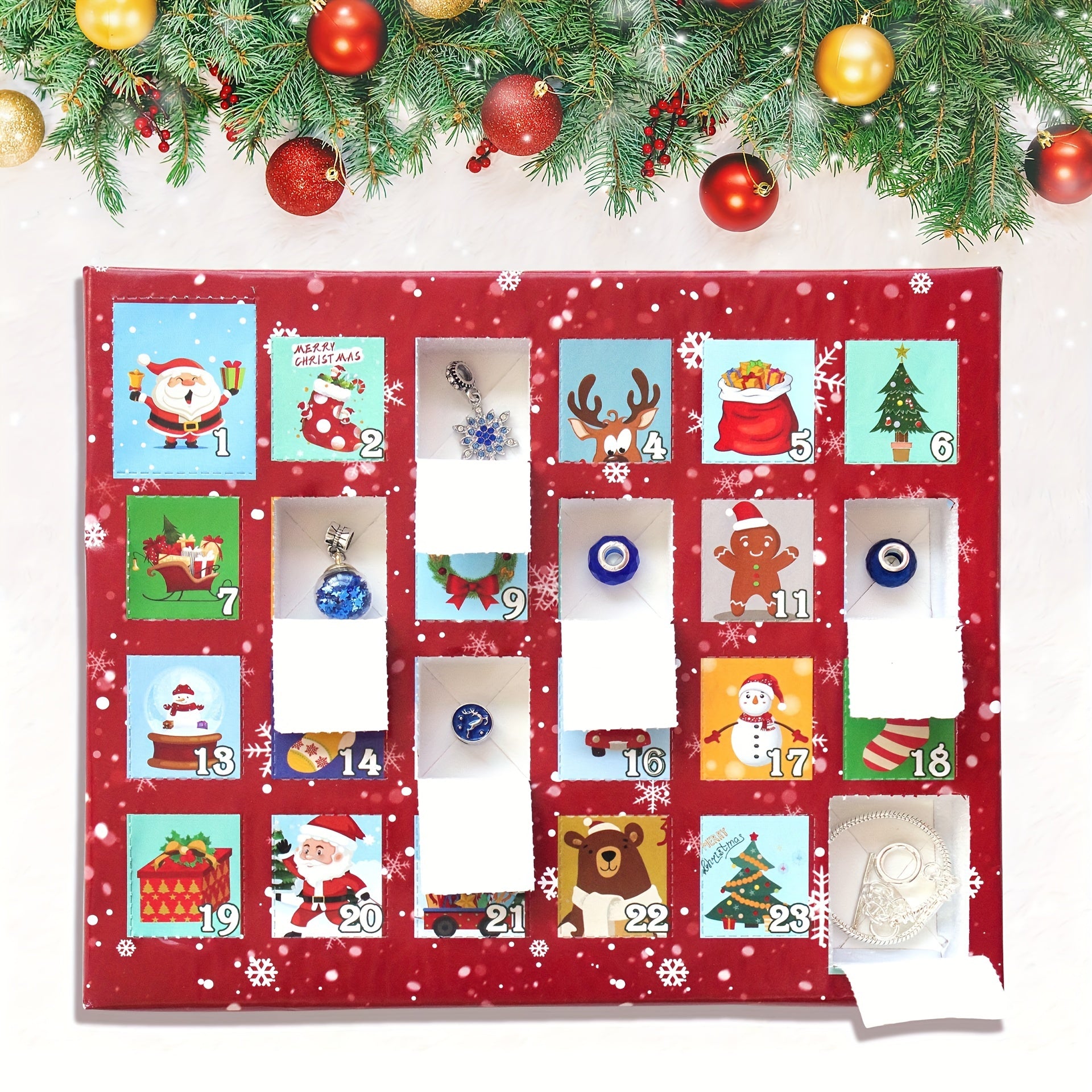 Xmas Advent Calendar Bracelets Charms Beads Kit 24 Days DIY Jewelry Making Gift
