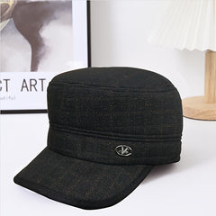 Winter Velvet Flat Top Hat for Old Men - Coldproof Warm Cap