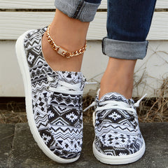 Boho Pattern Boat Shoes Lace Up Lightweight Walking Shoes Slip on Canvas Shoes
