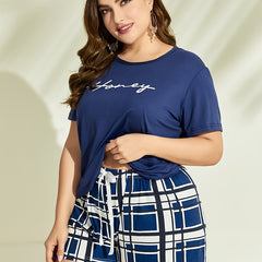 Lounge Set Women's Short Sleeve Tee & Plaid Shorts Pajama