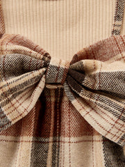 Plaid Print Dress & Headband Set for Baby Girl