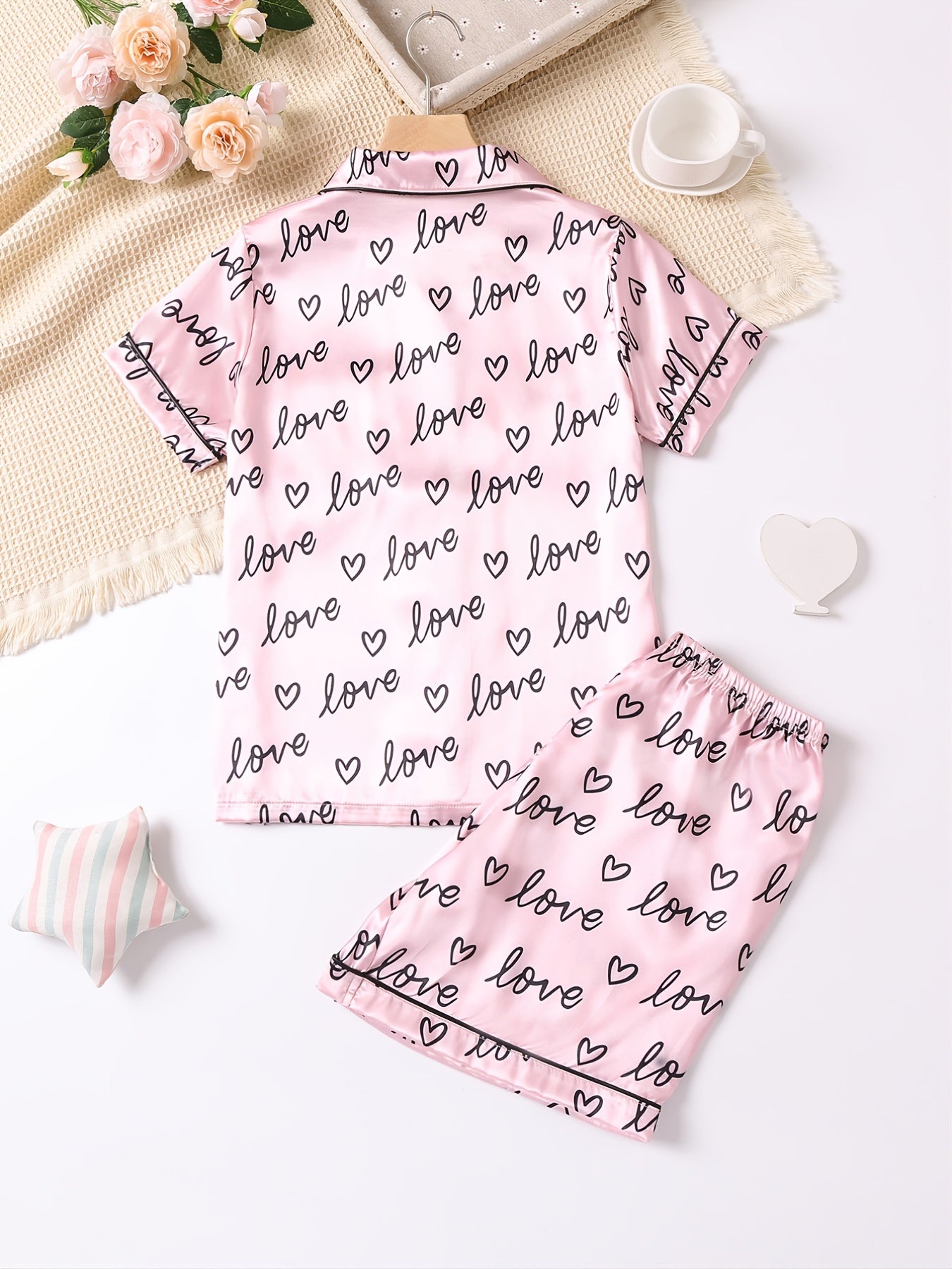 2pcs Girls Casual Summer T shirt And Shorts Pajama Set