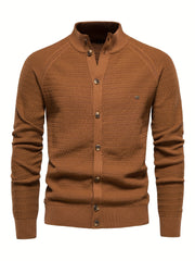 Men's Knitted Cardigan Mock Neck Sweater