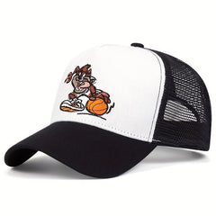 Rabbit Basketball Embroidered Men's Hip Hop Flat Brim Hat