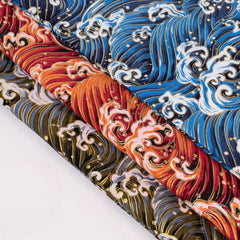 DIY Printed Fabric Bronzing Sea Wave Pattern Japanese Style Cotton Linen Fabric