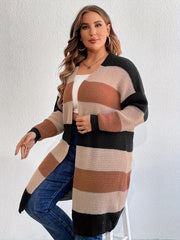 Colorblock Long Sleeve Open Front Cardigan