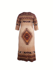 Southwestern Print V Neck Maxi Dress