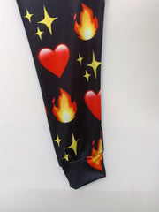 Plus size Heart & Fire Print LS Stretch Hoodie With Pocket
