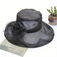 Wide Brim Organza Derby Hat Sunscreen Travel Beach Hat Women