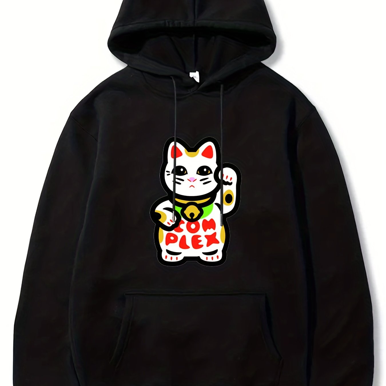 Lucky Cat Print Hoodies For Men Graphic Sweatshirt With Kangaroo Pocket