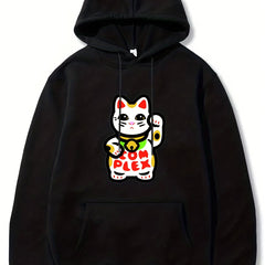 Lucky Cat Print Hoodies For Men Graphic Sweatshirt With Kangaroo Pocket