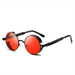 Retro Steampunk Men's Round Metal Sunglasses UV400 With Case