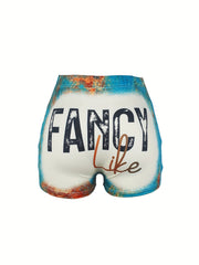 Fancy Like Print Skinny Shorts Casual Shorts Women