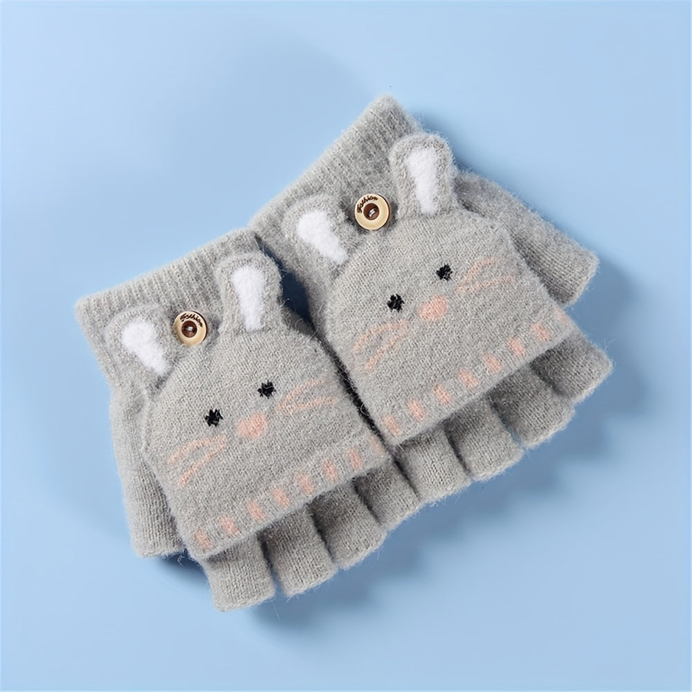 Kids Winter Half Finger Gloves Cartoon Knitted Gloves For Girls And Boys