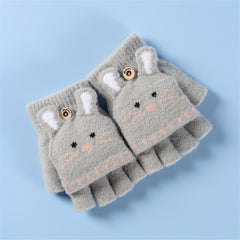 Kids Winter Half Finger Gloves Cartoon Knitted Gloves For Girls And Boys