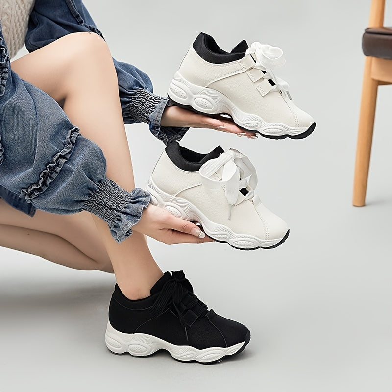 Women's Faux Leather Sneakers Thick Bottom Casual Shoes