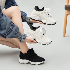Women's Faux Leather Sneakers Thick Bottom Casual Shoes