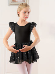 Cotton Sequin Ruffle Trim Leotard for Girls