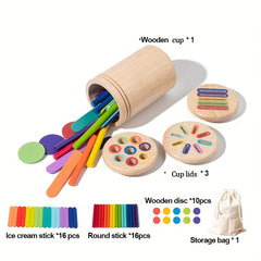 Wooden 3 in 1 Sorting Cup Sorting and Counting Game