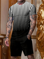 Men's Casual Summer 2Pcs Outfit: T-shirt & Drawstring Shorts Set
