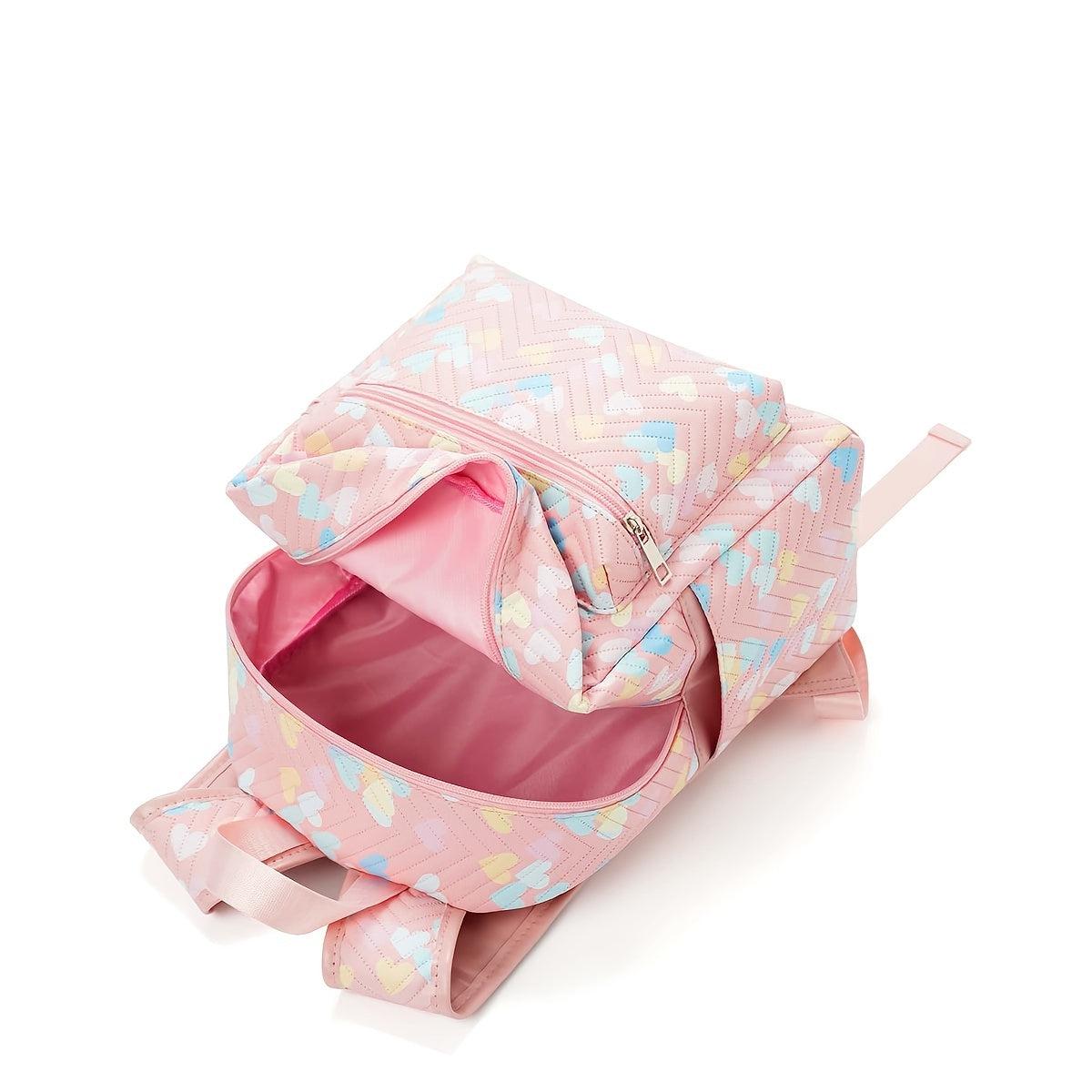 Pink Quilted Heart Pattern Backpack for Kids