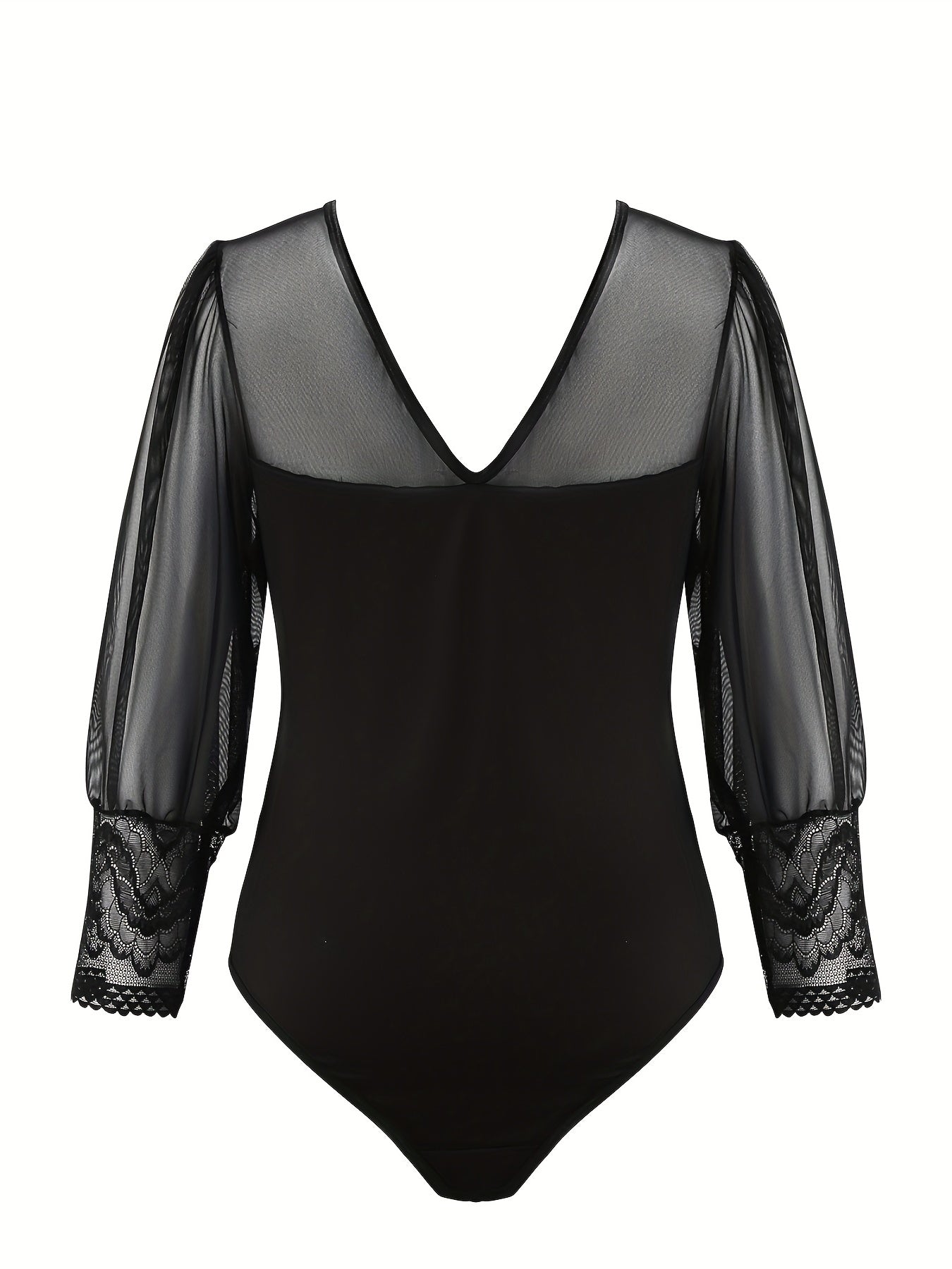 Floral Jacquard Mesh V Neck Semi Sheer Bodysuit