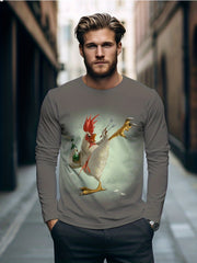 Chicken 3D Print Men's Long Sleeve Graphic T-shirt for Summer